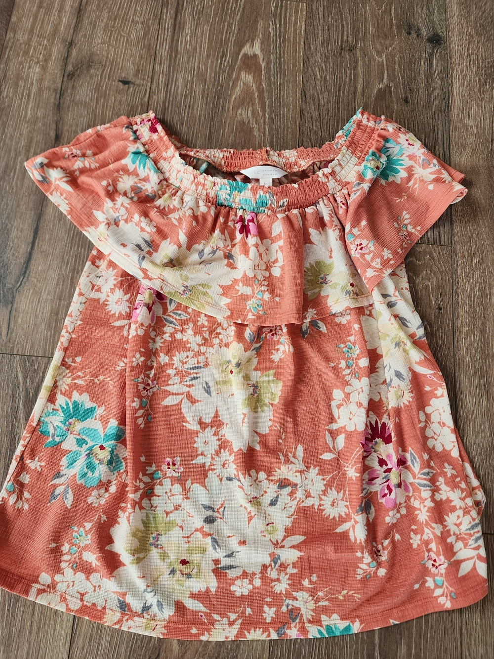 Womens Coral Floral Off-Shoulder Top